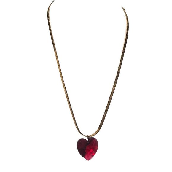 Swarovski 3D Ruby Red  Large Heart Pendant Necklace Gold Plated Women’s - Picture 1 of 8